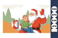 Santa Claus with child sitting together waving hand in winte Product Image 1