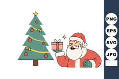 Santa Claus holding gift box near decorated Christmas tree w Product Image 1
