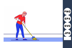Elderly woman sweeping floor with broom indoor cleaning acti Product Image 1