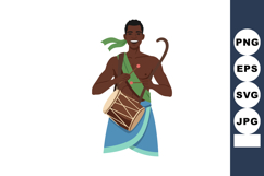 African man playing traditional drum with green sash and blu Product Image 1