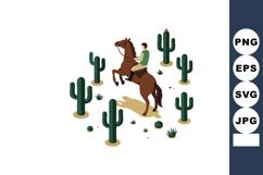 Man riding rearing horse surrounded by cacti desert scene wi Product Image 1