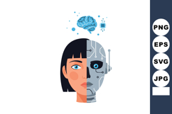 Human and robot half face artificial intelligence concept wi Product Image 1