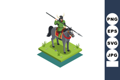 Viking warrior riding horse with spear in green armor and ho Product Image 1