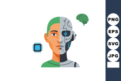 Human and robot face split with microchip and brain technolo Product Image 1