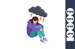 Sad young woman sitting under storm cloud feeling anxious an Product Image 1