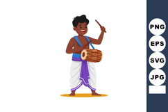 Young boy playing traditional drum wearing dhoti and sash cu Product Image 1