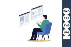 Man sitting on chair reading documents with floating digital Product Image 1