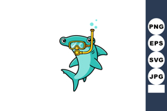 Hammerhead shark wearing snorkeling gear underwater diving w Product Image 1