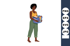 Woman carrying laundry basket with clothes standing barefoot Product Image 1