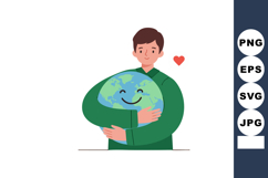 Man hugging smiling Earth globe environment care love concep Product Image 1
