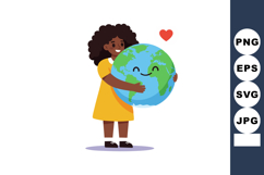 Girl hugging smiling Earth globe showing love and care envir Product Image 1