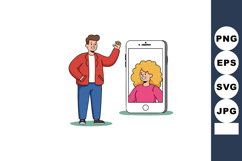 Man waving to woman on phone screen video call technology co Product Image 1