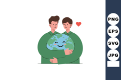 Two people hugging smiling earth globe with heart symbol env Product Image 1