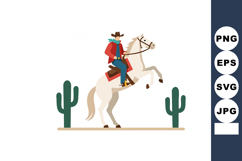 Cowboy riding white horse rearing up between two green cacti Product Image 1