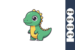 Cute green dinosaur cartoon character with yellow belly and Product Image 1