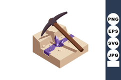 Pickaxe mining purple crystal gemstone in rock vector illust Product Image 1