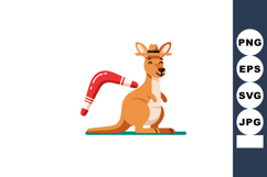 Kangaroo wearing brown hat with boomerang cartoon vector ill Product Image 1