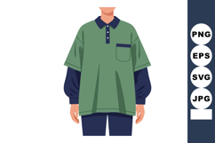 Person wearing loose green polo shirt with navy long sleeves Product Image 1