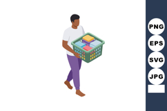 Man carrying laundry basket with folded clothes in casual ho Product Image 1