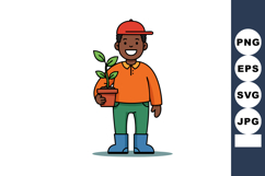 Young man holding potted plant wearing casual outfit with ca Product Image 1