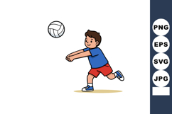 Boy playing volleyball hitting ball in blue shirt and red sh Product Image 1