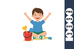 Happy boy playing with sand bucket and shovel toys sitting c Product Image 1