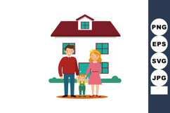 Family standing together in front of house vector illustrati Product Image 1