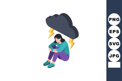 Woman sitting under dark cloud with lightning expressing sad Product Image 1