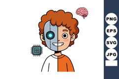 Cyborg boy with red curly hair showing half human half robot Product Image 1