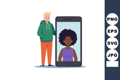 Man Wearing Green Hoodie Standing Next to Smartphone Display Product Image 1