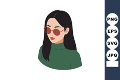 Young woman wearing red sunglasses and green turtleneck swea Product Image 1