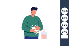 Man washing hands with soap bubbles and liquid soap dispense Product Image 1