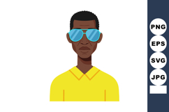 Man wearing blue sunglasses and yellow shirt with serious ex Product Image 1