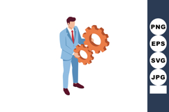 Businessman holding orange gears teamwork collaboration conc Product Image 1