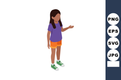 Girl standing with outstretched arm wearing purple shirt ora Product Image 1