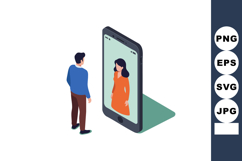 Man standing in front of smartphone screen showing woman in Product Image 1
