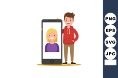 Young man holding smartphone with smiling woman video call c Product Image 1