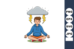 Young man meditating with storm cloud and lightning bolts ab Product Image 1