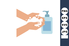 Hands washing with soap and sanitizer bottle for hygiene and Product Image 1