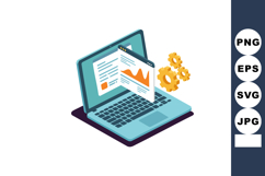 Laptop with data charts and gears symbolizing technology and Product Image 1