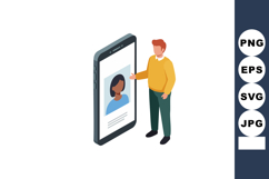Man using smartphone with video call screen showing woman in Product Image 1