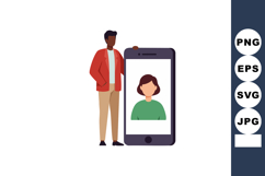 Man standing next to large smartphone with woman’s portrait Product Image 1
