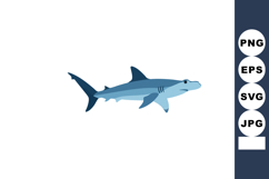Hammerhead shark vector illustration in blue shades swimming Product Image 1