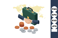 Business handshake with briefcase and international currency Product Image 1