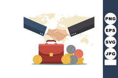 Business handshake with briefcase and global currency coins Product Image 1