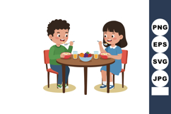 Children eating breakfast together at round table healthy mo Product Image 1