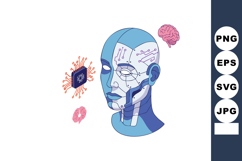 Futuristic robot head with microchip and brains representing Product Image 1