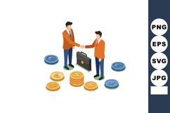 Businessmen shaking hands surrounded by currency coins and b Product Image 1