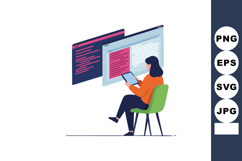 Woman Working on Computer Coding and Programming with Tablet Product Image 1