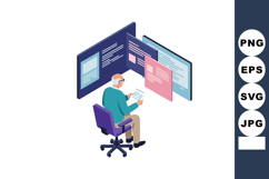 Senior man working on computer with multiple digital screens Product Image 1